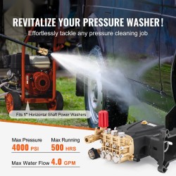 Korkeapainepesurin pumppu vaakasuora kolmimäntäinen 25,4 mm 276 bar 15 l/min