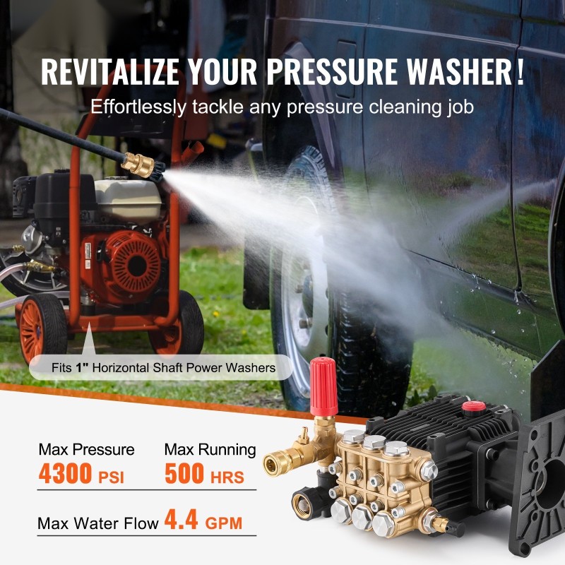 Painepesuripumppu kolmikertamäntäinen vaakasuuntainen 25,4 mm akseli 296 bar 16,6 l/min