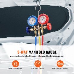 Kolmitie manometrisarja messinkirakenteinen 152 cm letkut auton ilmastointiin R134A R22 R12 R502