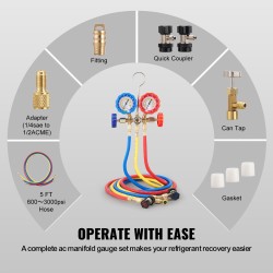 Kolmitie manometrisarja messinkirakenteinen 152 cm letkut auton ilmastointiin R134A R22 R12 R502