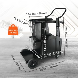 Kaksitasoinen hitsausvaunu lukittavalla kaapilla ja kaksi kaasupullopaikkaa