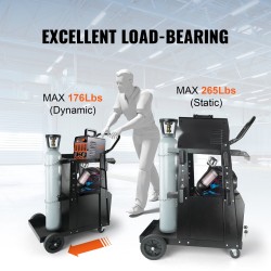 Kaksitasoinen hitsausvaunu lukittavalla kaapilla ja kaksi kaasupullopaikkaa