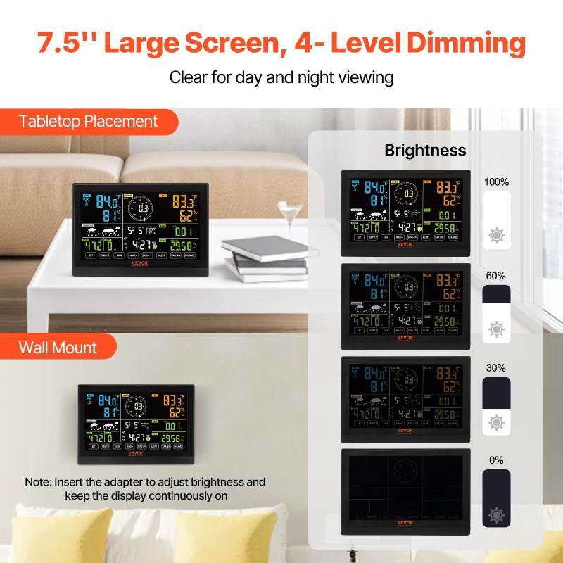 Langaton monitoimisääasema aurinkokäyttöinen ulkoanturi 7,5-tuumainen värinäyttö lämpötila kosteus tuuli sade