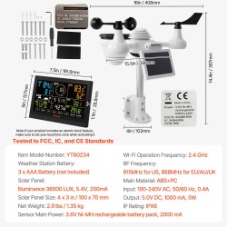 Langaton monitoimisääasema aurinkokäyttöinen ulkoanturi 7,5-tuumainen värinäyttö lämpötila kosteus tuuli sade