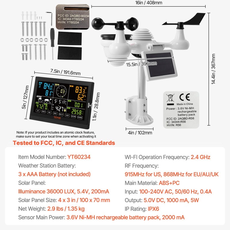 Langaton monitoimisääasema aurinkokäyttöinen ulkoanturi 7,5-tuumainen värinäyttö lämpötila kosteus tuuli sade