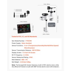 Langaton sääasema 5-toimisella ulkoanturilla 7,5 tuuman VA-näytöllä aurinkokennolla