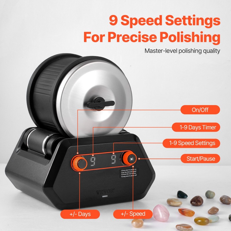 Kivirumpusetti ABS-muovi 4 paunan kapasiteetti 9 nopeutta 9 päivän ajastin