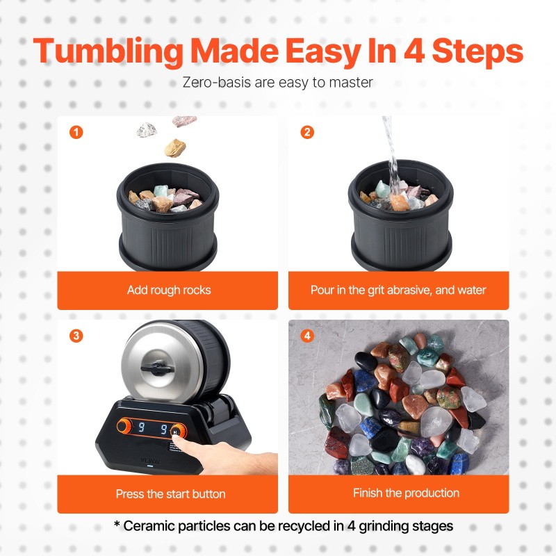 Kivirumpusetti ABS-muovi 4 paunan kapasiteetti 9 nopeutta 9 päivän ajastin