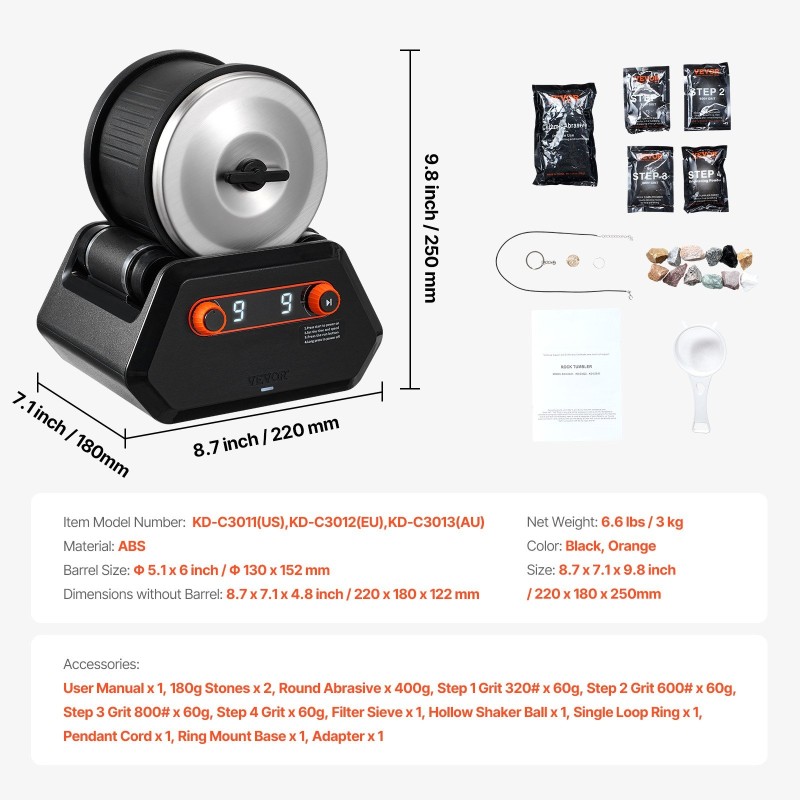 Kivirumpusetti ABS-muovi 4 paunan kapasiteetti 9 nopeutta 9 päivän ajastin