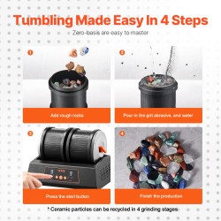 Kivikiillotuskone suoravetomoottorilla 8 paunan kapasiteetilla kaksoisrummuinen 9 nopeutta 9 päivän ajastin