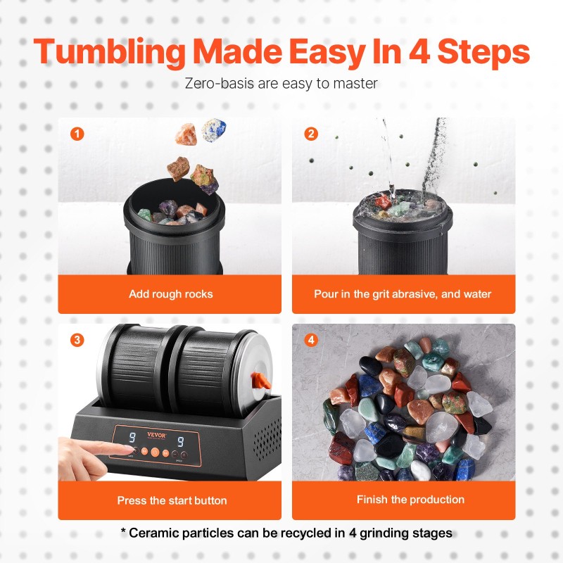 Kivikiillotuskone suoravetomoottorilla 8 paunan kapasiteetilla kaksoisrummuinen 9 nopeutta 9 päivän ajastin