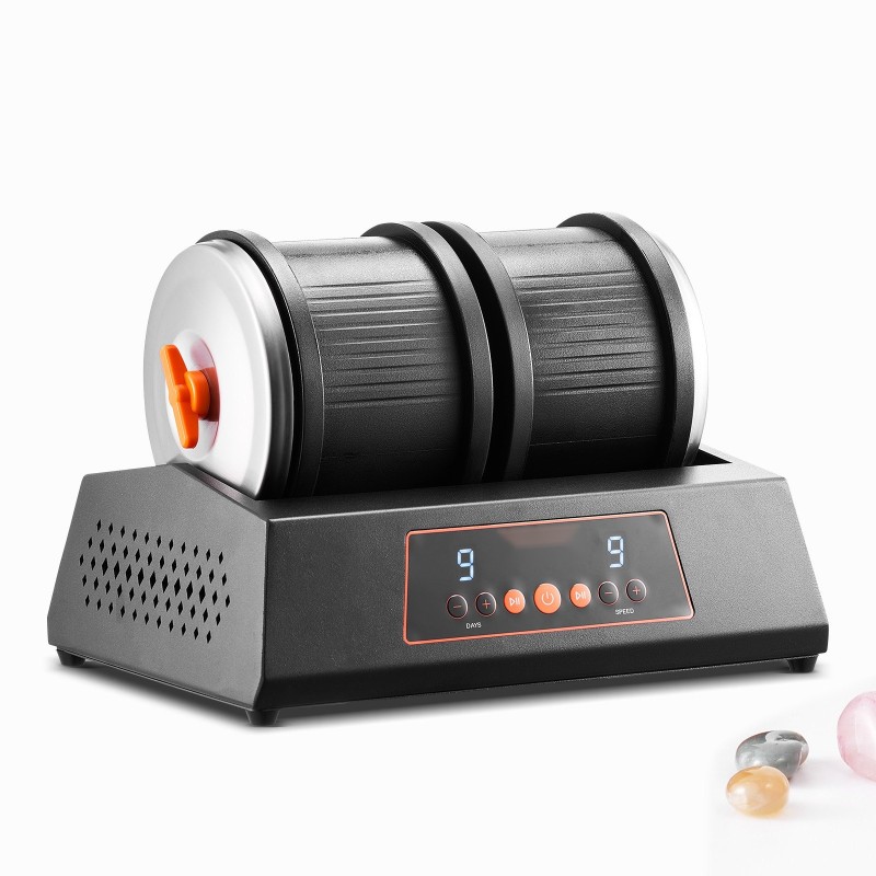 Kivikiillotuskone suoravetomoottorilla 8 paunan kapasiteetilla kaksoisrummuinen 9 nopeutta 9 päivän ajastin