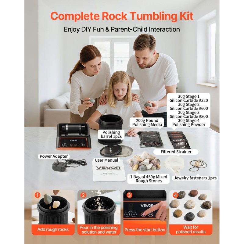 Kivirummutussarja kiven kiillotukseen 4 nopeusasetusta hiljainen 35 dB ohjauspaneelilla