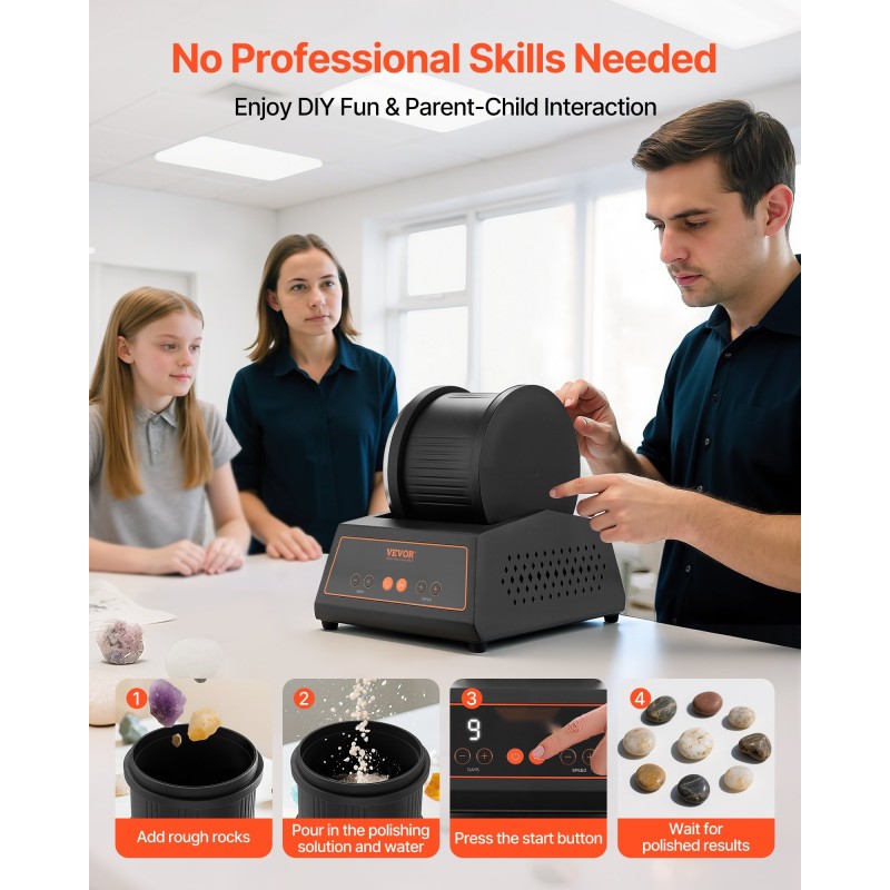 Kivirumpu suurikapasiteettisella rummulla 1–4 nopeusasetusta hiljainen ylikuormitussuojalla virrankatkaisumuistilla kotikäyttöön