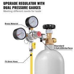CO2-paineensäädin kaksoismittareilla 0–60 PSI takaiskuventtiilillä CGA320 8 mm kotipanimo