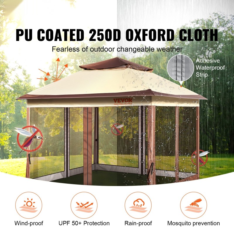 Paviljonki 11x11 jalkaa PU-pinnoitettu 250D-Oxford-kangas metallirunko hyttysverkko 8–10 hengelle