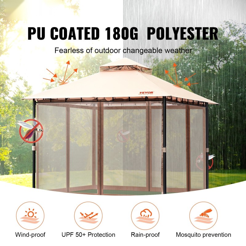 Pihakatos 10x10 jalkaa 6–8 henkilölle PU-pinnoitettu 180 g polyesteri metallirunko hyttysverkot