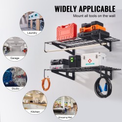 Seinäkiinnitettävä teräshylly kaksi tasoa 122 x 61 cm 113 kg jokaiselle tasolle