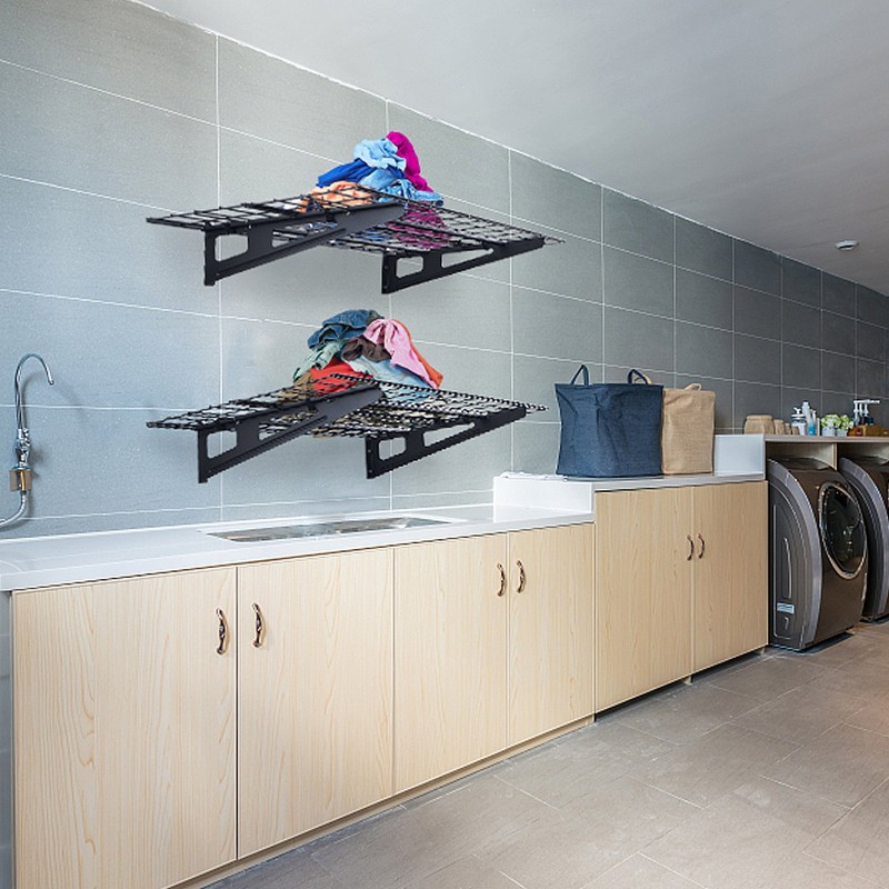 Seinäkiinnitettävä teräshylly kaksi tasoa 122 x 61 cm 113 kg jokaiselle tasolle