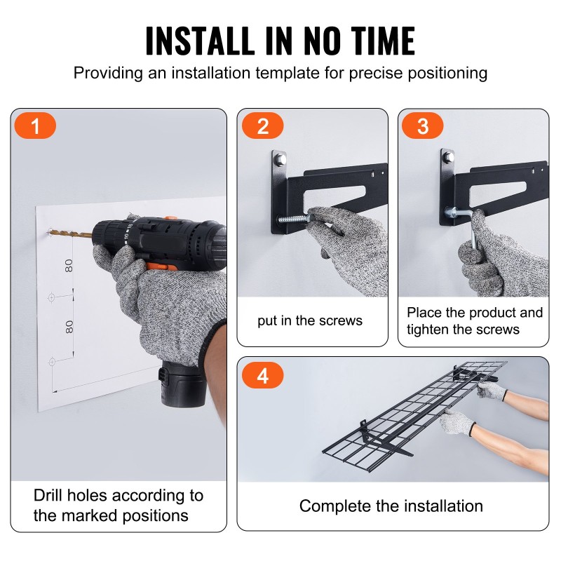 Seinäasennettava teräshylly 2 tasoa 122 x 30,5 cm 90,7 kg/taso autotalliin