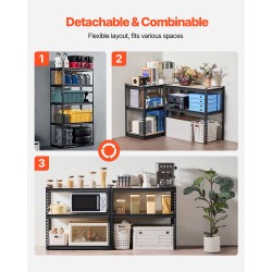 Metallinen 5-tasoinen säilytyshylly teräsrunko MDF-hyllytasot säädettävä 813×406×1596 mm