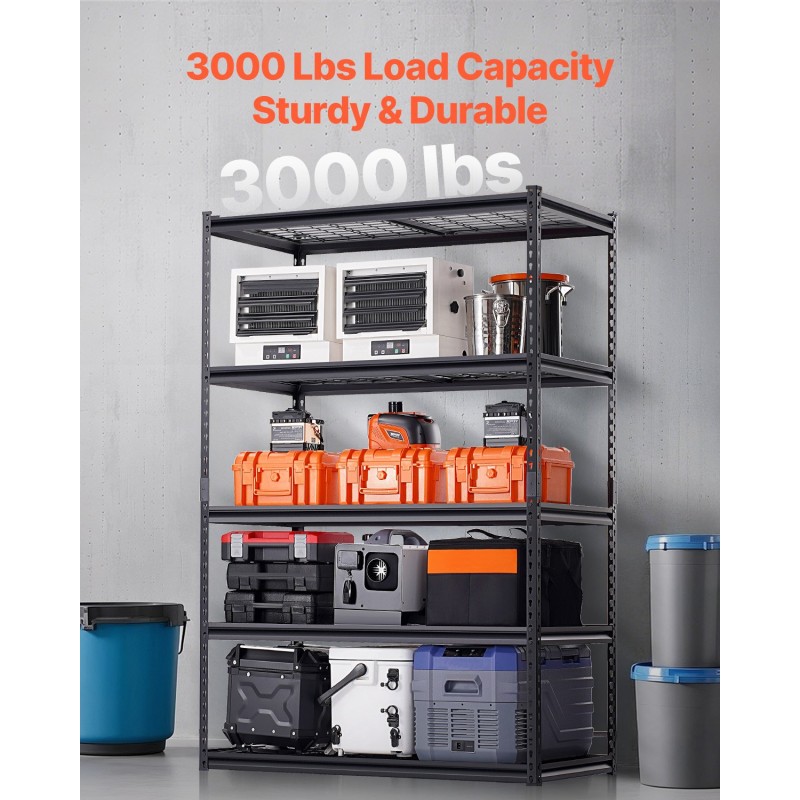 Säilytyshylly 5-tasoinen jauhemaalattu teräsrunko säädettävillä hyllyillä 61x122x183cm 1361kg