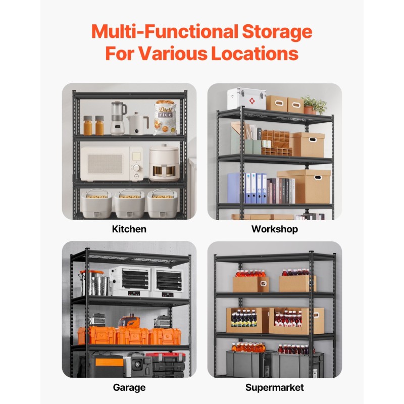 Metallinen varastohylly 5-tasoinen säädettävillä tasoilla 1134 kg kantavuus musta