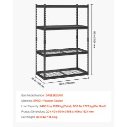 Metallinen säilytyshylly 4 korkeussäädettävää tasoa 1089 kg kantavuus musta