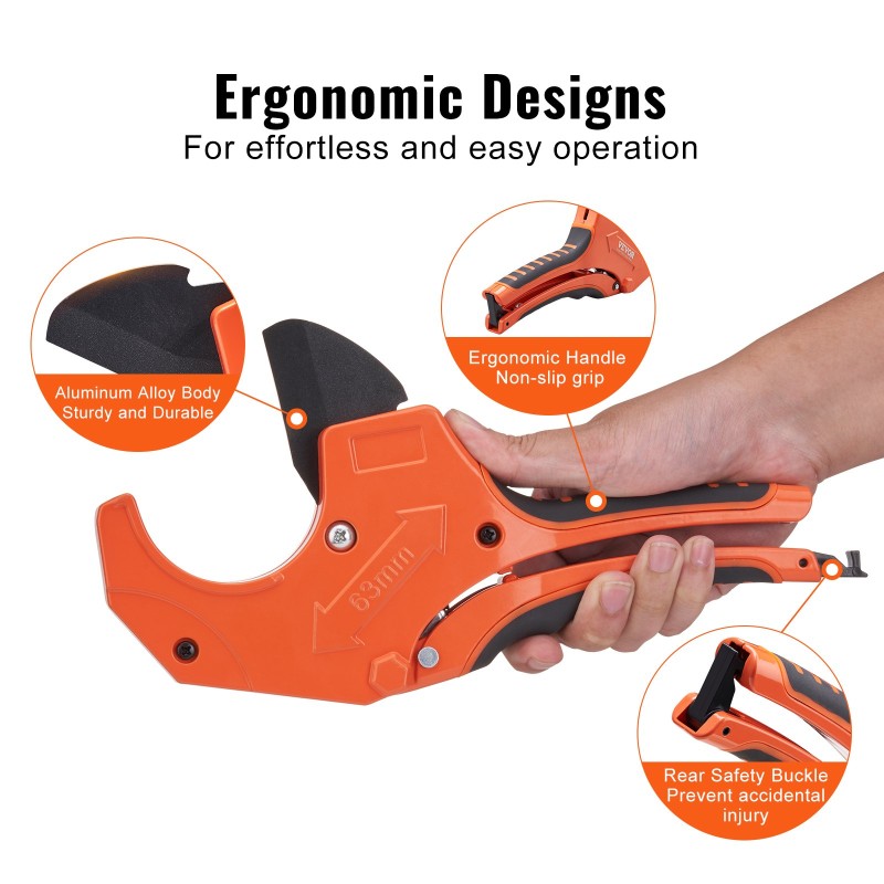 PVC-putkileikkuri 0-63 mm räikkätoiminen SK5-terä alumiinirunko varaterä mukana