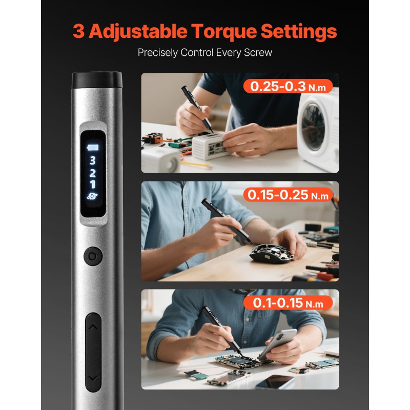 Sähköinen tarkkuusruuvimeisseli 52 S2-teräskärkeä Type-C-lataus LED puhelimille ja läppäreille