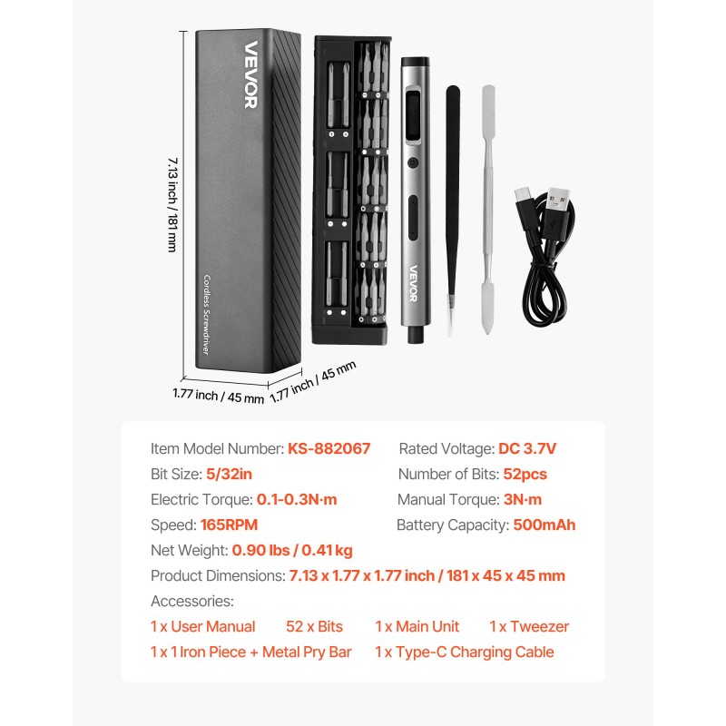 Sähköinen tarkkuusruuvimeisseli 52 S2-teräskärkeä Type-C-lataus LED puhelimille ja läppäreille