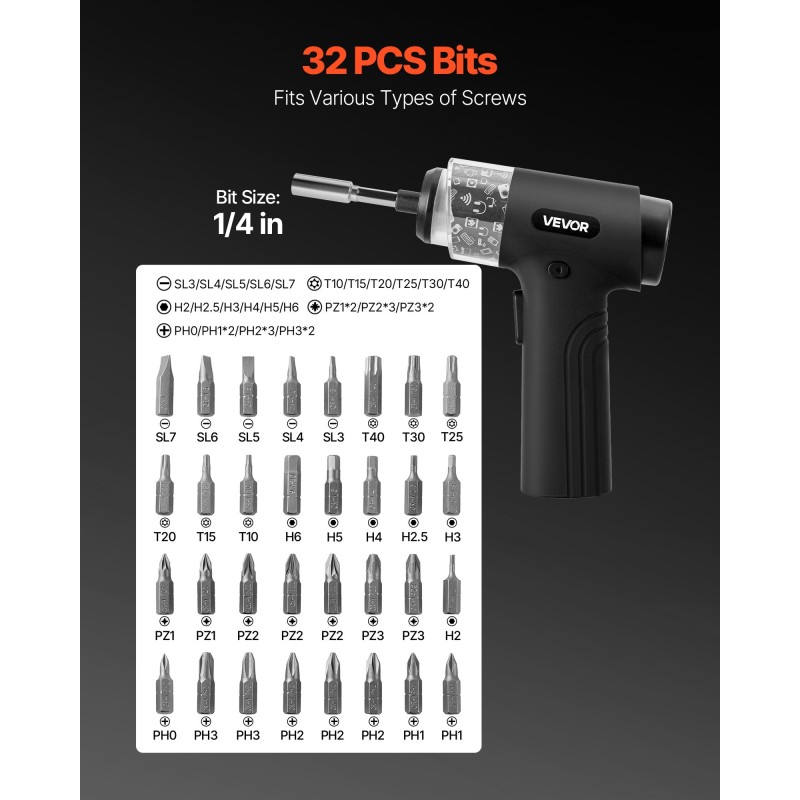 Johdoton sähköruuvimeisseli 32 kärkeä 0,5–5 N·m 2500 mAh akku digitaalinen näyttö