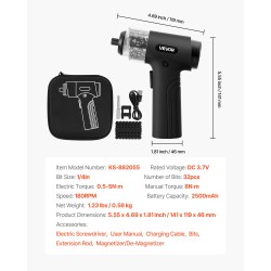 Johdoton sähköruuvimeisseli 32 kärkeä 0,5–5 N·m 2500 mAh akku digitaalinen näyttö