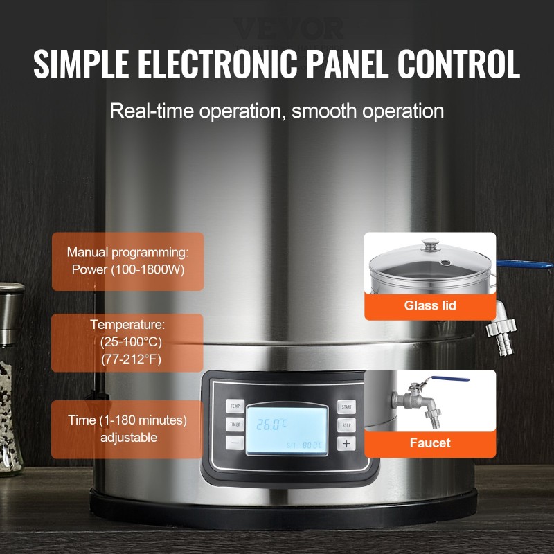Sähköinen oluenpanosarja 30,3 l 304 ruostumaton teräs lasikansi hana elektroninen ohjauspaneeli kotikeittiöön