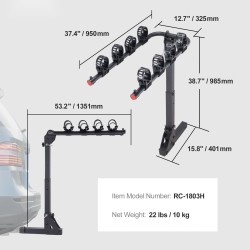 Vetokoukkuun asennettava pyöräteline 4 polkupyörälle 150 paunaa 2-tuumaiseen vastaanottimeen kallistettava taitettava