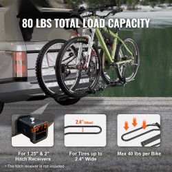 Vetokoukkuun kiinnitettävä alusta-tyylinen pyöräteline 1–2 pyörälle enintään 2,4 tuuman renkaisiin