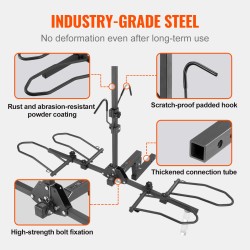 Vetokoukkuun kiinnitettävä alustamallinen pyöräteline kahdelle pyörälle kallistuva ja taittuva