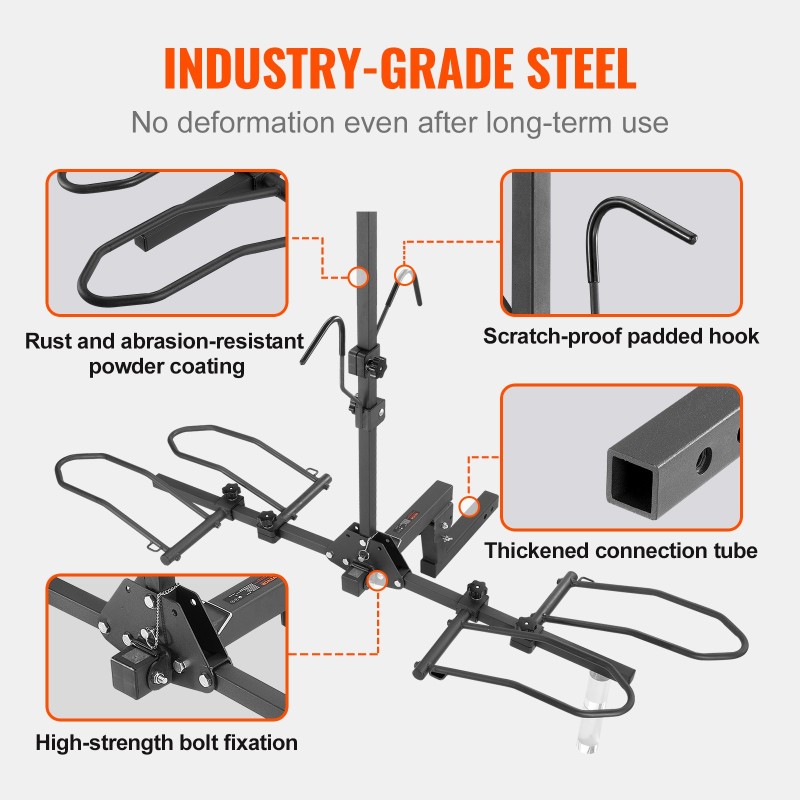 Vetokoukkuun kiinnitettävä alustamallinen pyöräteline kahdelle pyörälle kallistuva ja taittuva