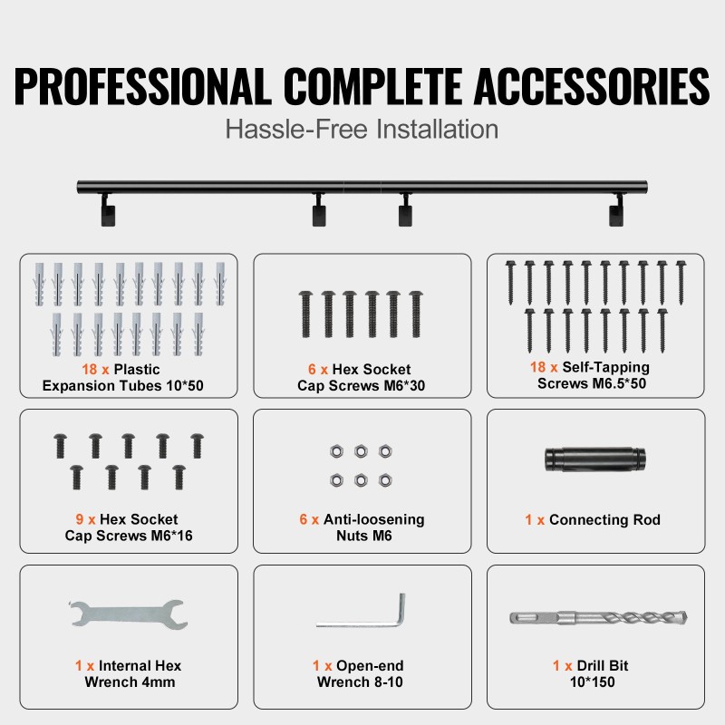 Seinäkiinnitteinen portaiden käsijohde alumiiniseos 2134 mm musta 199,6 kg sisältää asennussarjan