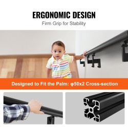 Seinäkiinnitteinen alumiiniseosinen käsijohde portaisiin 3658 mm 50x2 mm jauhemaalattu musta