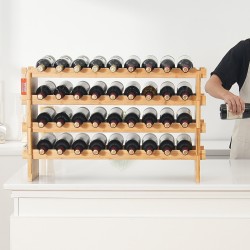 Viiniteline luonnollisesta bambusta pinottava 4 tasoa 36 pullolle lattialla seisova