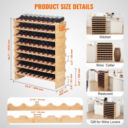 Viiniteline bambusta lattialla seisova kahdeksan tasoa seitsemänkymmentäkaksi pulloa