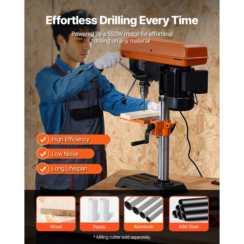 Penkkiporakone 10-tuumainen 550W induktiomoottori 5-portainen nopeussäätö 0–45° työpöytä puu ja metalli