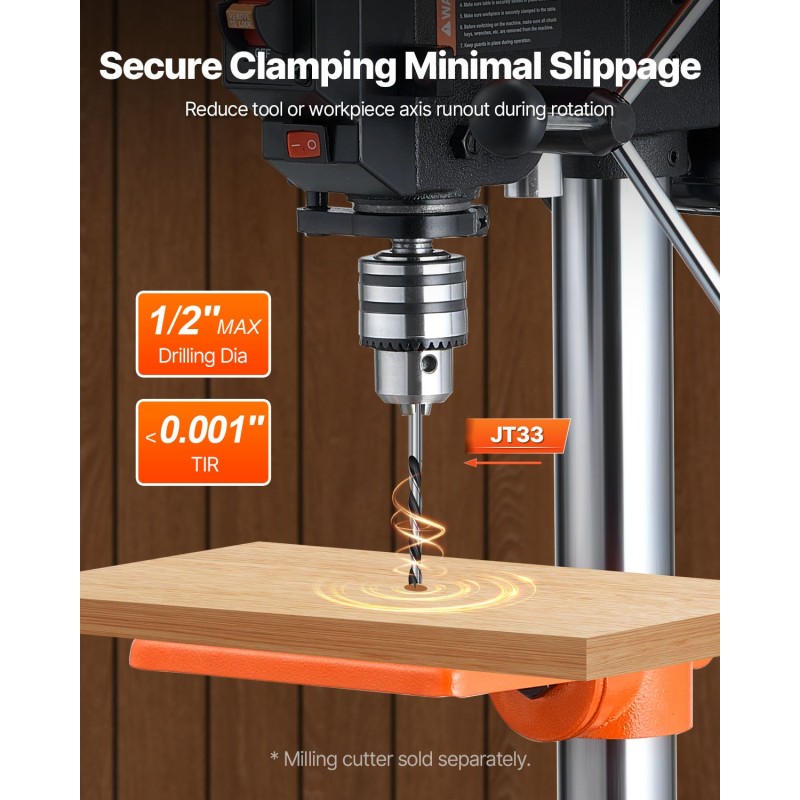 Pöytämallinen pylväsporakone 500 W induktiomoottori 5 nopeutta 0–45 asteen työpöytä LED työvalo