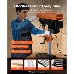 Pöytämallinen pylväsporakone 254 mm 550W induktiomoottori puu ja metalli 0–45° kallistuva työpöytä