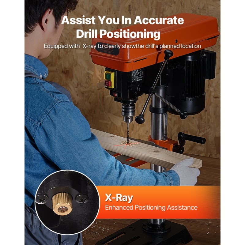 Pöytämallinen pylväsporakone 254 mm 550W induktiomoottori puu ja metalli 0–45° kallistuva työpöytä