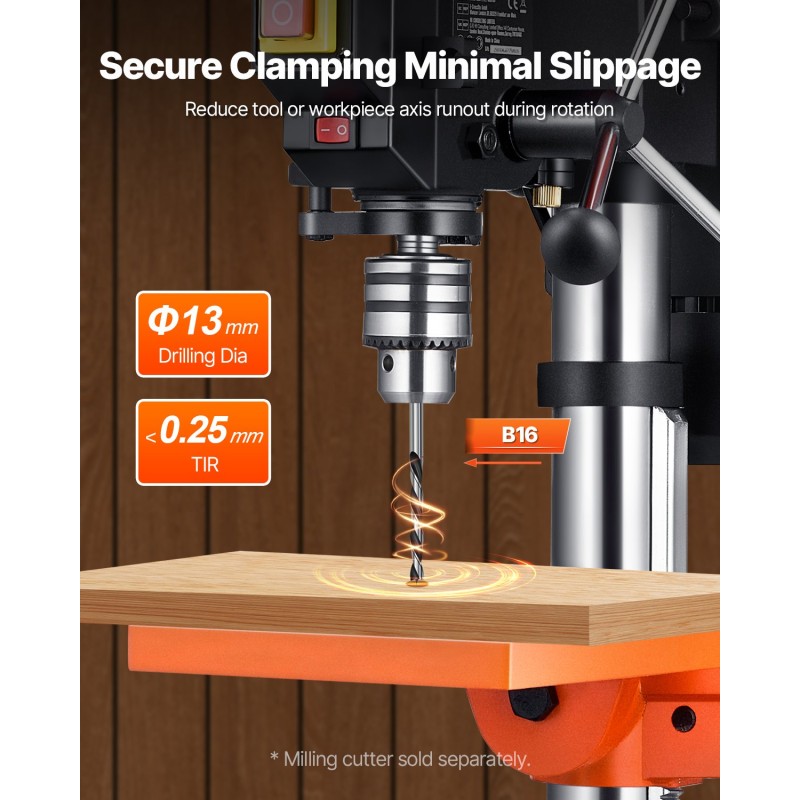 Pöytämallinen pylväsporakone 254 mm 550W induktiomoottori puu ja metalli 0–45° kallistuva työpöytä