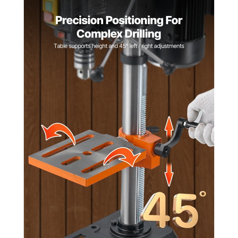 Pöytämallinen pylväsporakone 254 mm 550W induktiomoottori puu ja metalli 0–45° kallistuva työpöytä