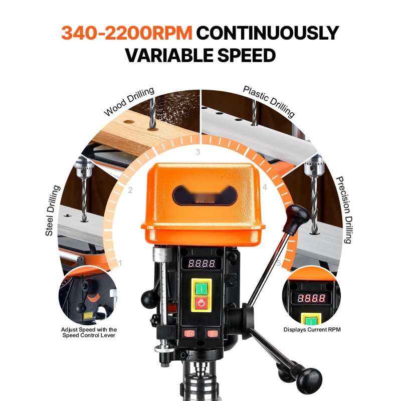 Pöytämallinen pylväsporakone 12-tuumainen 750 W kallistuvalla 0–45° työpöydällä LED-työvalolla röntgentähtäyksellä