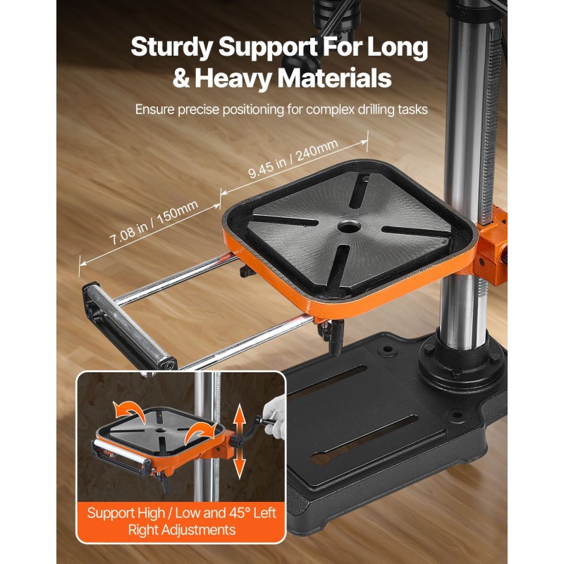 Pöytämallinen pylväsporakone 12-tuumainen 750 W kallistuvalla 0–45° työpöydällä LED-työvalolla röntgentähtäyksellä